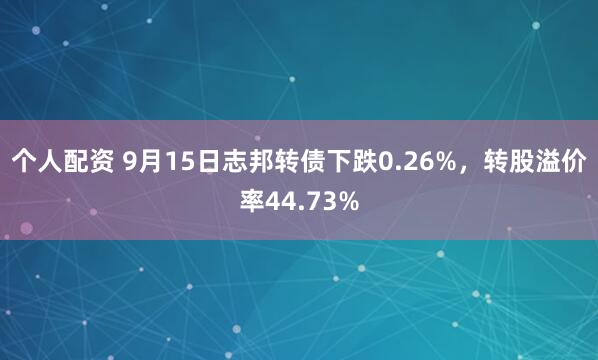 个人配资 9月15日志邦转债下跌0.26%，转股溢价率44.73%